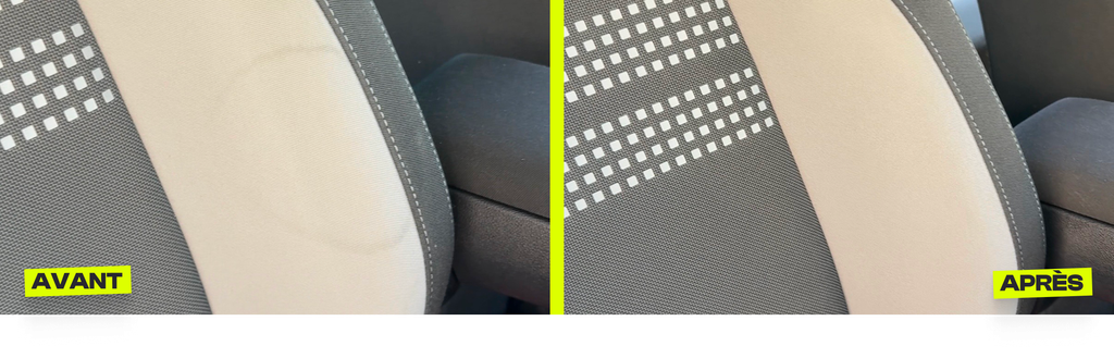 Tache de café sur siège de voiture avant nettoyage professionnel